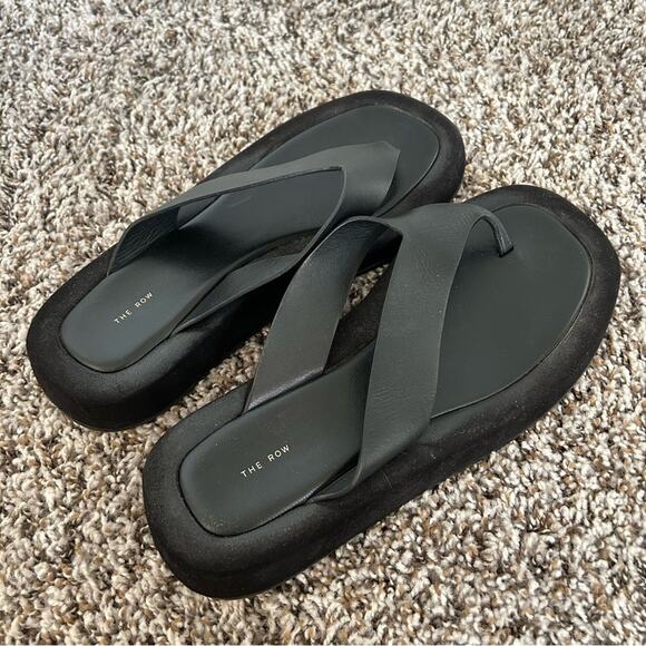 The Row Ginza Leather and Suede Platform Flip Flops - 40 - Picture 3 of 11